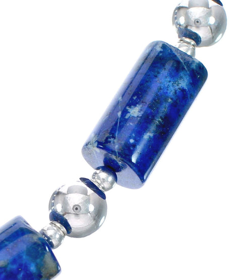 Lapis Sterling Silver Native American Bead Necklace JX127164